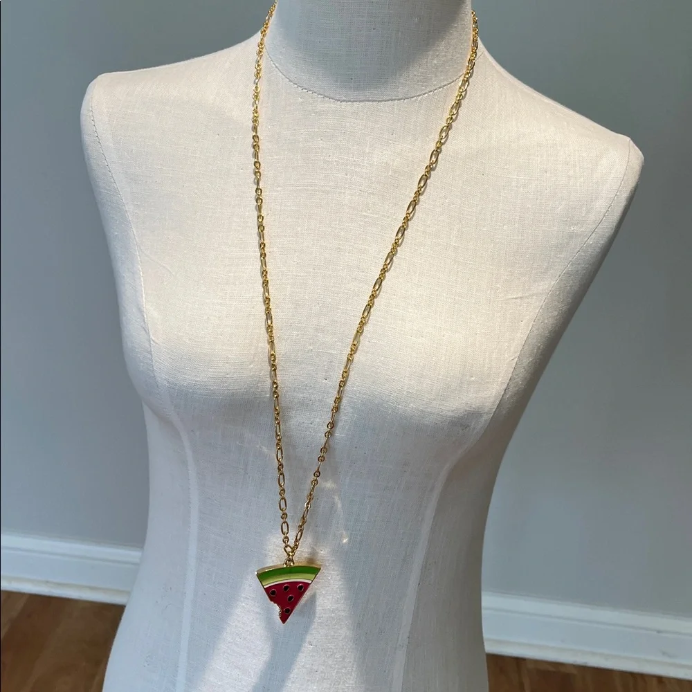 Kate Spade large pink & green watermelon slice Gold Chain Necklace